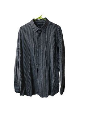 BANANA REPUBLIC GRAY BLUE WHITE STRIPED LONG SLEEVE BUTTON DOWN MENS XL 17-17 1/